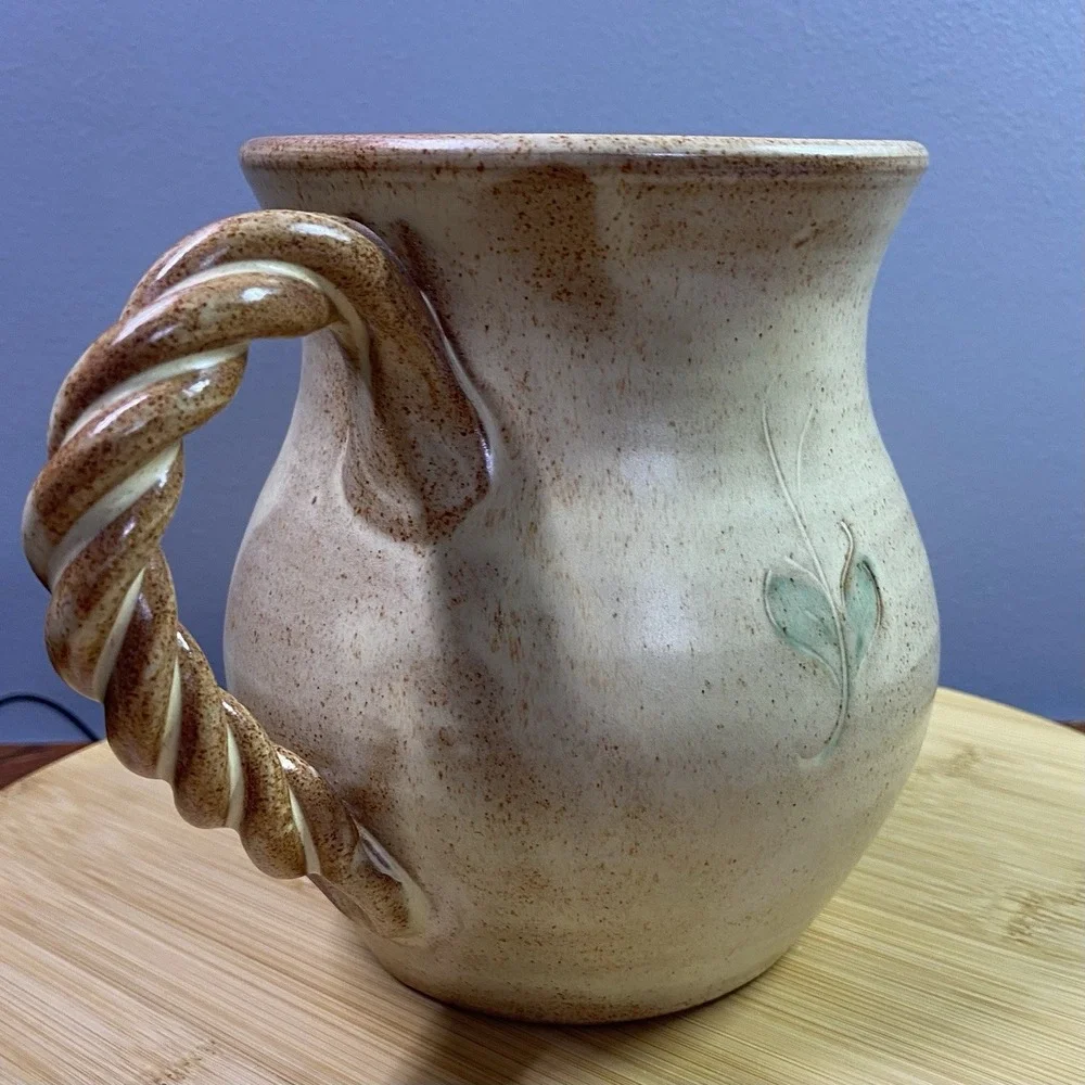 Vintage Rustic Pottery Pitcher‎ Vase Brown Tan Earth Tones Rustic Home Interiors